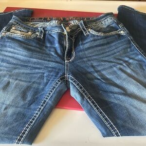 Rock Revival Dark Blue Jeans with Orange Accents